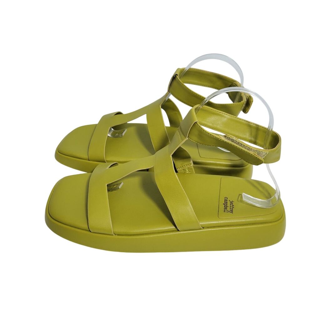 Jeffrey Campbell  Devis Wedge Green Leather Sandals Ankle Strap Size 9 72525-783 - Picture 2 of 6